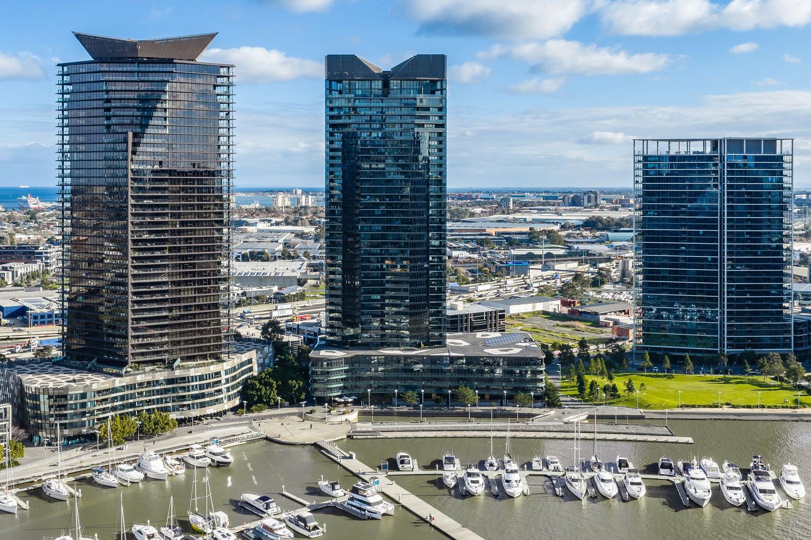 100 Lorimer Street, the Array tower at Yarras Edge, Docklands, seen from the air